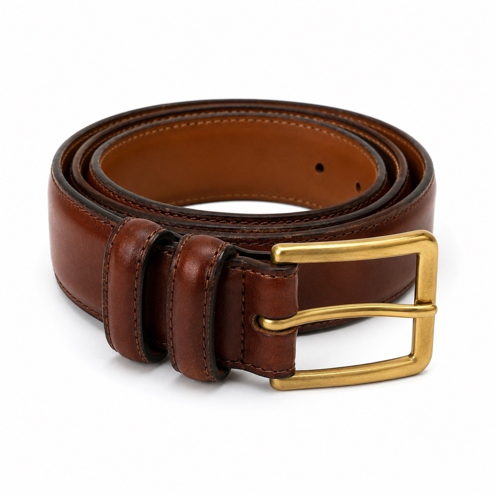 Allen Edmonds Mens Belt 36 Brown Burnished Calf Leather Solid Brass Buckle USA